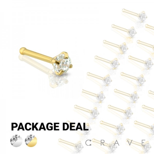 100PCS OF 316L SURGICAL STEEL NOSE BONE STUD WITH PRONG SET CZ